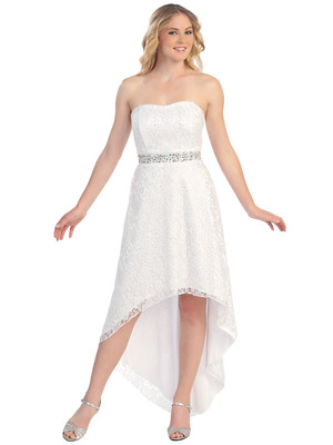 S8763 Lace Strapless High Low Cocktail Dress, White