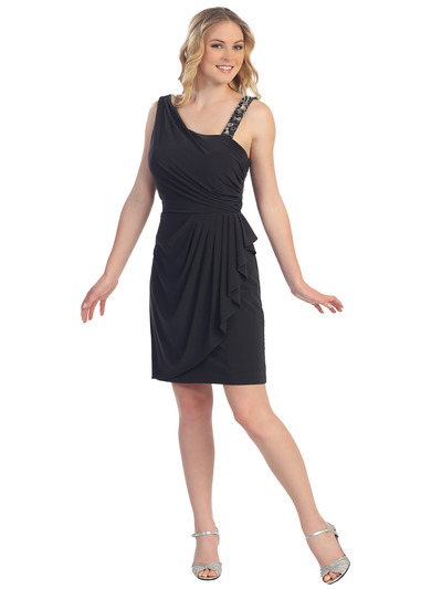 S8767 Wrap Skirt Cocktail Dress - Charcoal, Front View Medium
