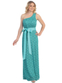 S8768 One Shoulder Lace Evening Dress - Sage, Front View Thumbnail
