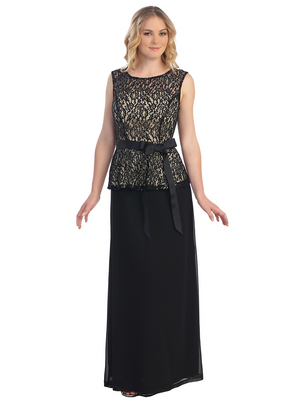 S8772 Lace Tank Evening Dress, Black Gold