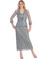 S8778 Sheer Formal Mother of the Bride Evening Dress - Grey, Front View Thumbnail