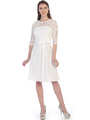 S8791 Lace Three Quarter Sleeve Cocktail Dress - White, Front View Thumbnail