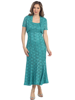 S8797 Long Tea Length Cocktail Dress with Bolero, Jade