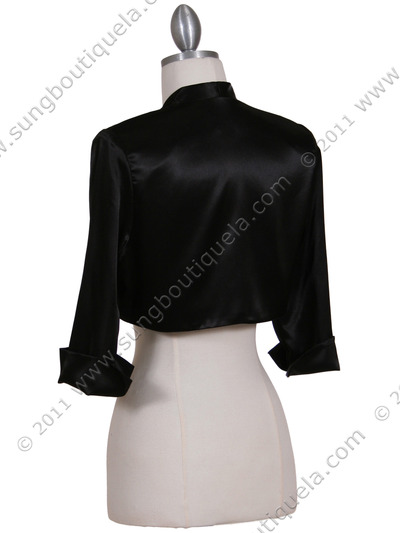 SB1888 Black Satin Bolero Jacket - Black, Back View Medium