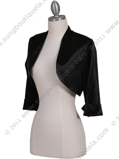 SB1888 Black Satin Bolero Jacket - Black, Alt View Medium