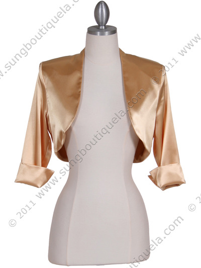 SB1888 Gold Satin Bolero Jacket - Gold, Front View Medium