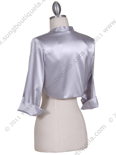SB1888 Silver Satin Bolero Jacket - Silver, Back View Medium