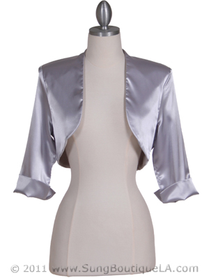 SB1888 Silver Satin Bolero Jacket, Silver