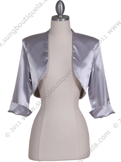 SB1888 Silver Satin Bolero Jacket - Silver, Front View Medium