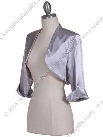 SB1888 Silver Satin Bolero Jacket - Silver, Alt View Medium