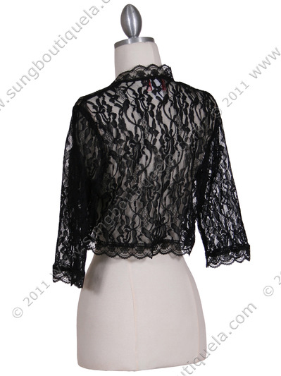 B112 Black Lace Bolero Jacket - Black, Back View Medium