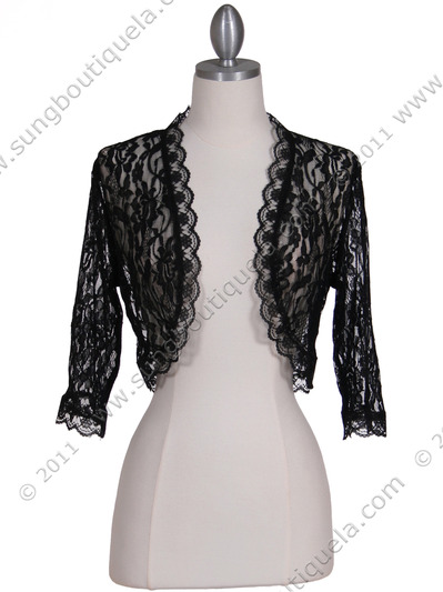 B112 Black Lace Bolero Jacket - Black, Front View Medium