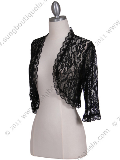 B112 Black Lace Bolero Jacket - Black, Alt View Medium