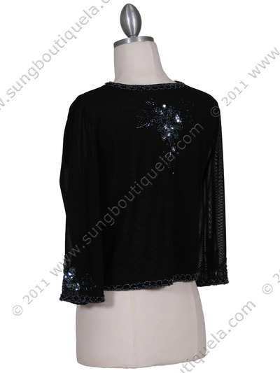 SB1892 Black Beaded Bolero Jacket - Black, Back View Medium