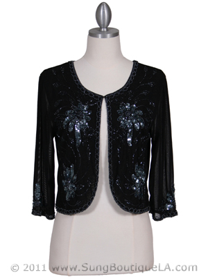 SB1892 Black Beaded Bolero Jacket, Black