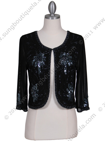 SB1892 Black Beaded Bolero Jacket - Black, Front View Medium
