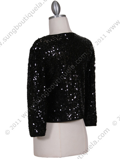 SB1893 Black Sequin Bolero Jacket - Black, Back View Medium