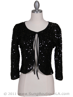 SB1893 Black Sequin Bolero Jacket, Black