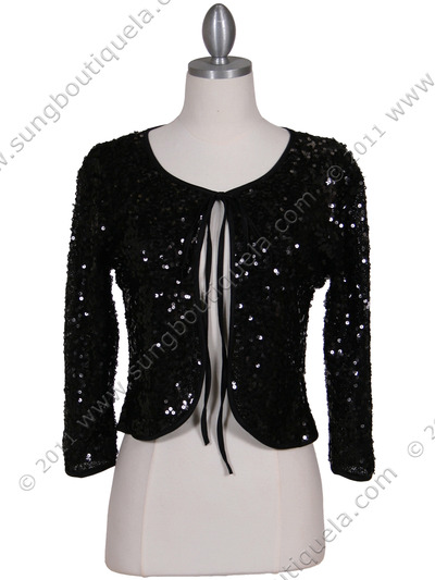 SB1893 Black Sequin Bolero Jacket - Black, Front View Medium