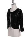 SB1893 Black Sequin Bolero Jacket - Black, Alt View Thumbnail