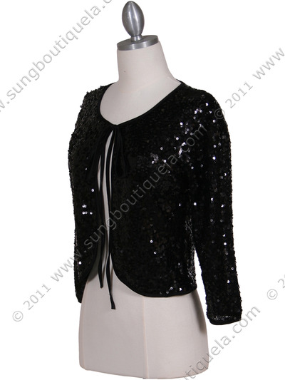 SB1893 Black Sequin Bolero Jacket - Black, Alt View Medium