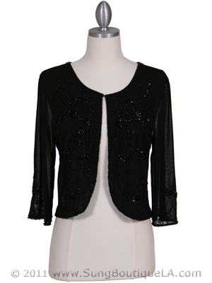 SB1894 Black Beaded Bolero Jacket, Black