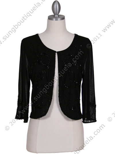 SB1894 Black Beaded Bolero Jacket - Black, Front View Medium