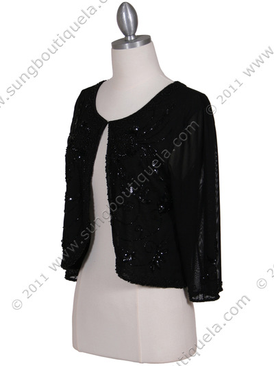 SB1894 Black Beaded Bolero Jacket - Black, Alt View Medium