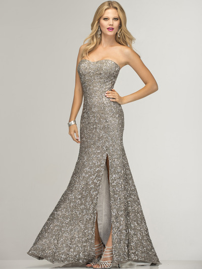 SC47526 Lead and Silver Prom Gown by Scala - Lead Silver, Front View Medium