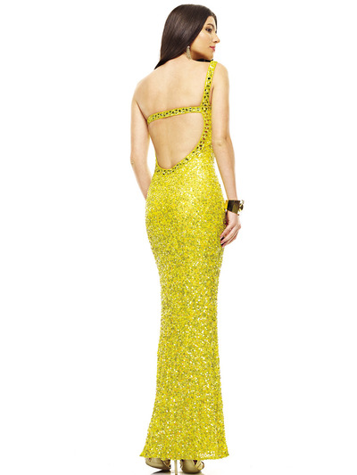 SC47536 One Shoulder Sweetheart Prom Dress by Scala - Yellow, Back View Medium