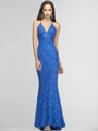 SC47542 Floral Plunge Evening Dress by Scala - Royal Blue, Front View Thumbnail