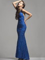 SC47542 Floral Plunge Evening Dress by Scala - Royal Blue, Alt View Thumbnail