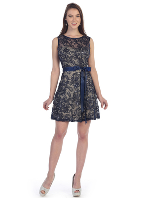 SF-8816 Sleeveless Lace Short Cocktail Dress, Navy Gold