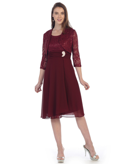 SF-8823 Sleeveless Knee Length Cocktail Dress with Bolero - Burgundy, Front View Medium