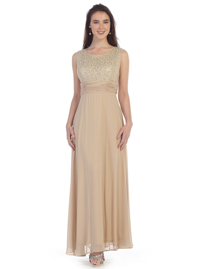SF-8827 Sleeveless Chiffon Long Evening Dress - Khaki, Front View Medium