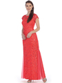 SF-8835 Sleeveless Chiffon Long Evening Dress - Coral, Front View Thumbnail