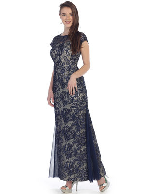 SF-8835 Sleeveless Chiffon Long Evening Dress, Navy Gold