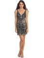 ST528 Sparkling Beads and Jewels Cocktail Dress - Black Nude, Front View Thumbnail