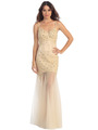 ST554 V-Neck Embroidery & Bead Overlay Gown with Illusion Skirt - Nude, Front View Thumbnail