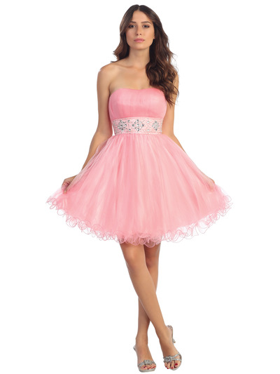 ST6006-1 Strapless Empire Homecoming Dress - Pink, Front View Medium
