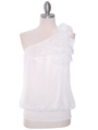 TP102 White One Shoulder Chiffon Top - White, Front View Thumbnail