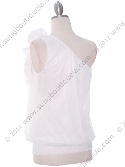 TP102 White One Shoulder Chiffon Top - White, Back View Medium