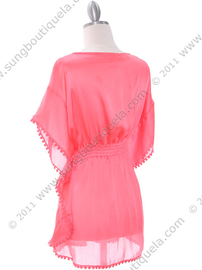 TP105 Coral Silk Chiffon Top - Coral, Back View Medium