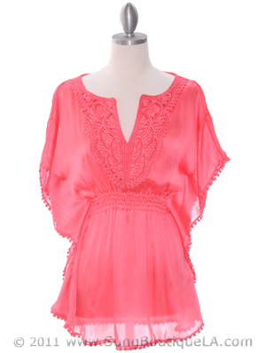 TP105 Coral Silk Chiffon Top, Coral