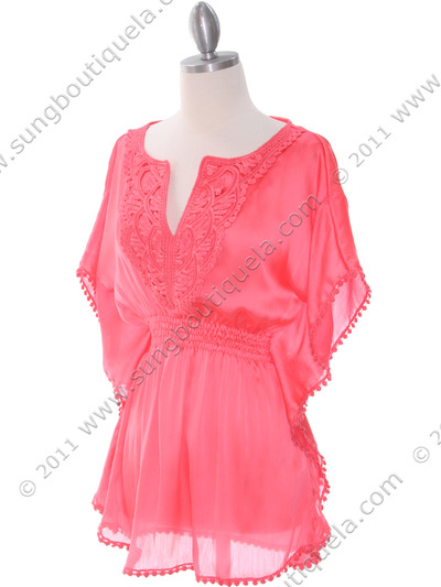TP105 Coral Silk Chiffon Top - Coral, Alt View Medium