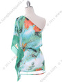 TP120 Green One Shoulder Print Chiffon Top with Beads - Green, Back View Thumbnail