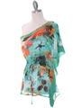 TP120 Green One Shoulder Print Chiffon Top with Beads - Green, Alt View Thumbnail