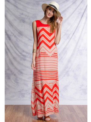 YL17329 Sleeveless Maxi Dress with Slit, Tomato