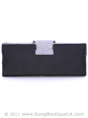 BL701 Black Evening Clutch with Rhinestone Clip, Black