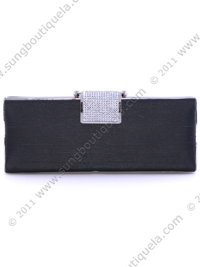 BL701 Black Evening Clutch with Rhinestone Clip - Black, Front View Medium